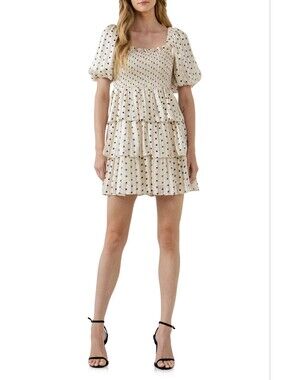 English Factory Polka Dot Multi Tiered Short Sleeve Dress